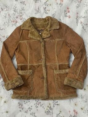 Y2k Mudd Penny Lane Suede Jacket Faux Shearling Brown Large 70s Leather